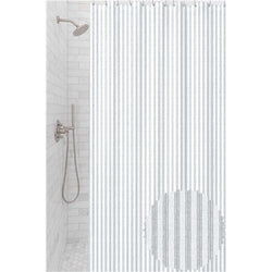 Grey and White Stripe Printed 100% Polyester Water Repellent Shower Curtain Fabric 72 inch, 75 cents a yard