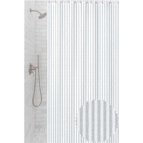 Grey and White Stripe Printed 100% Polyester Water Repellent Shower Curtain Fabric 72 inch, 75 cents a yard